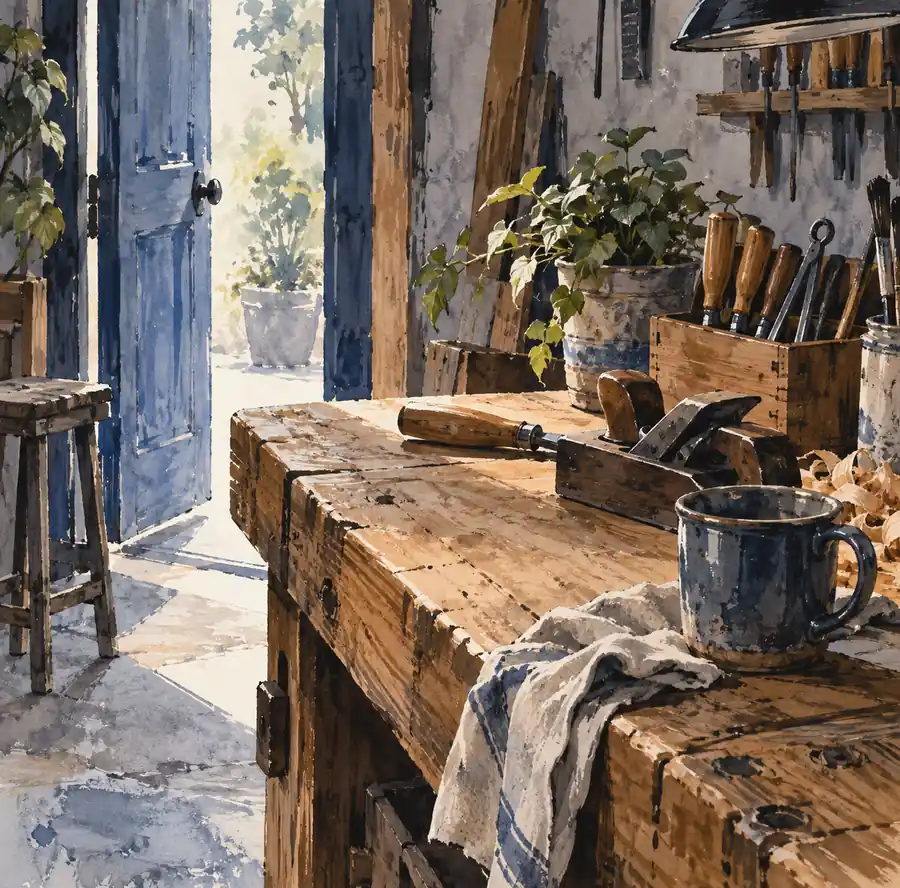 Illustration of established small businesses equipment and workspace