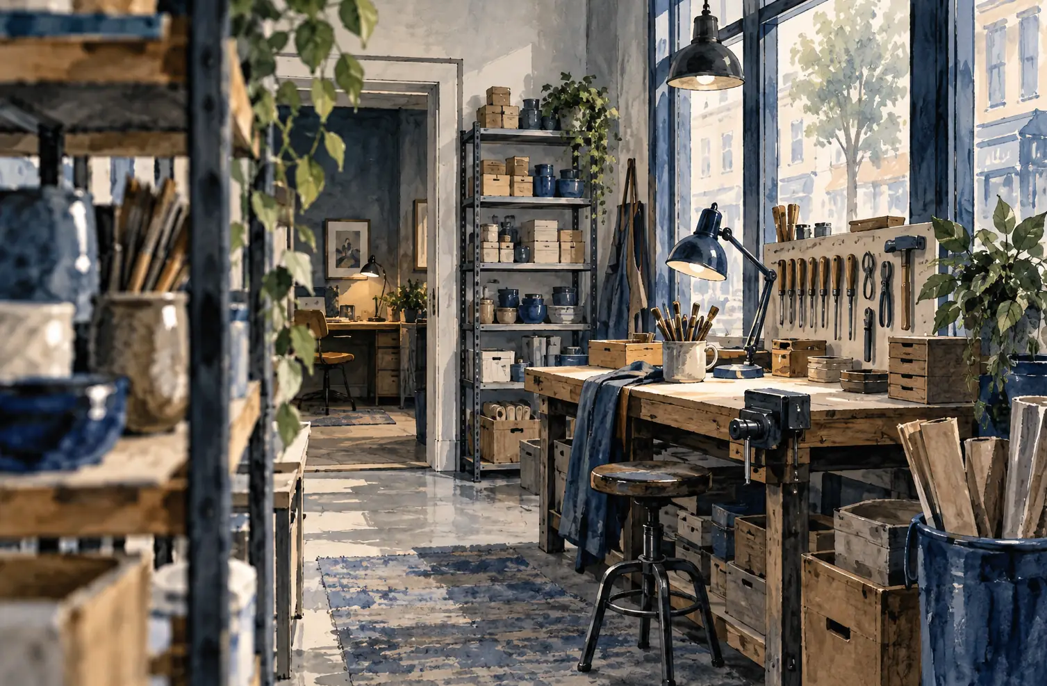 Illustration of established small businesses and their working space